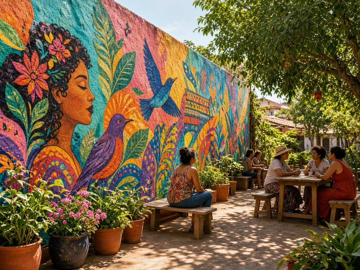 Neighborhood arts mural and community gathering space