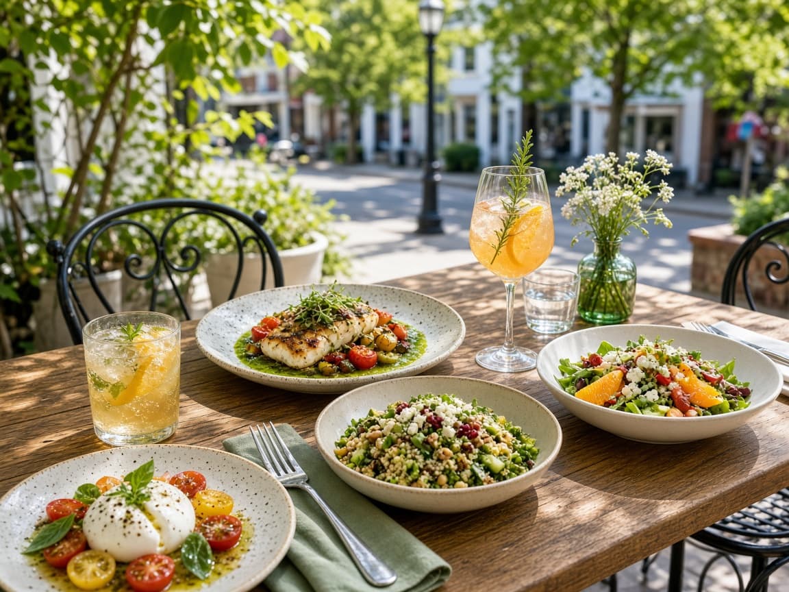 Neighborhood dining table with local food and drinks